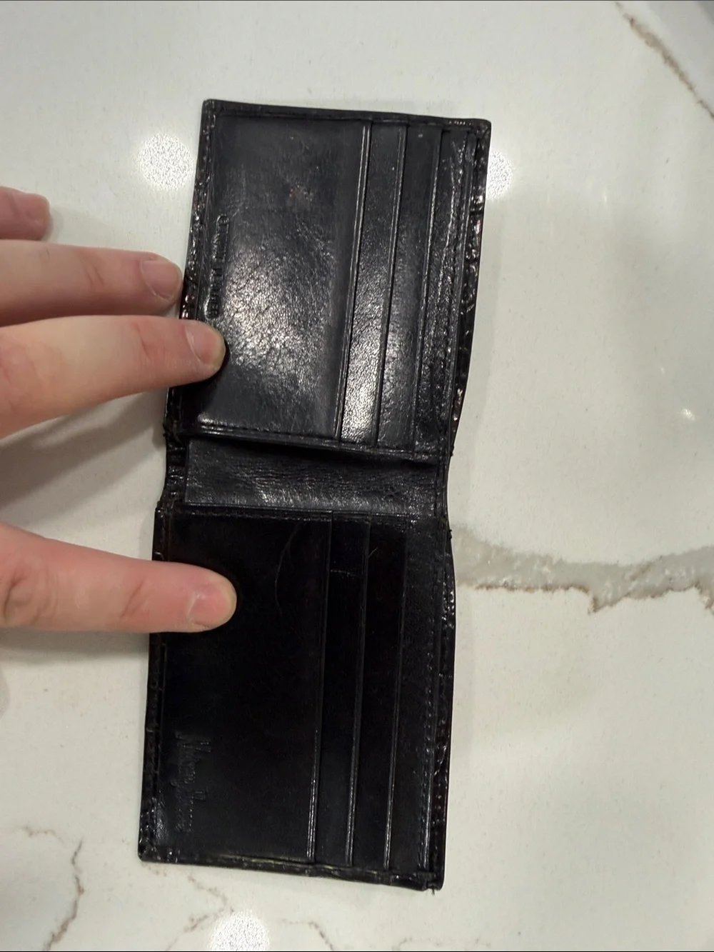 Neiman Marcus Black Croc-Embossed Leather Money Clip Wallet